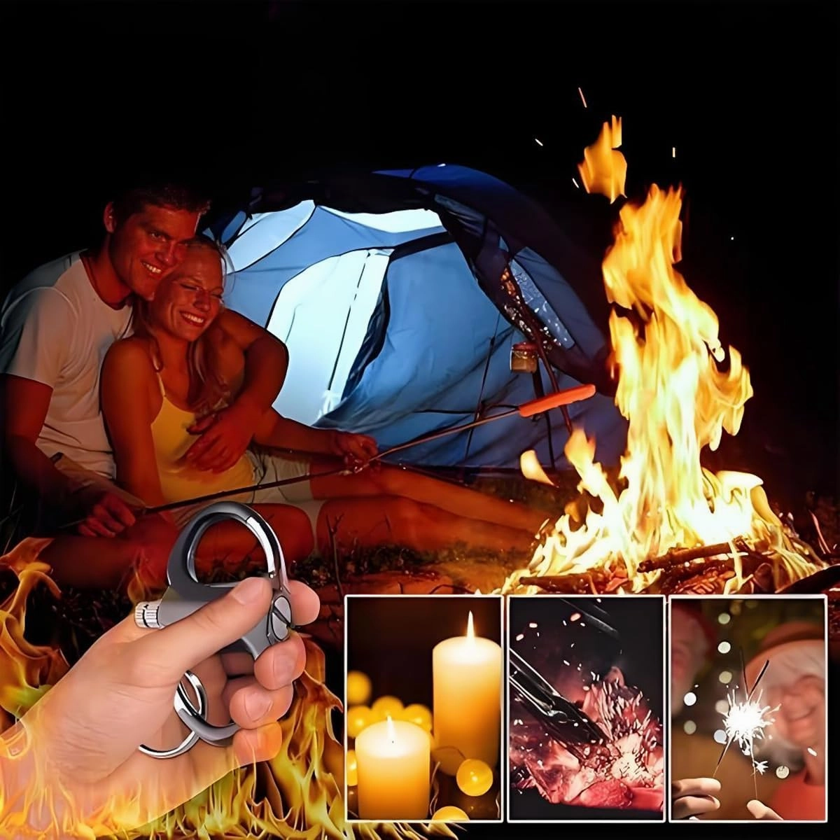 Metal Keychain Lighter, Lighter Match Hidden in Key Chain，Reusable Permanent Match Keychains，2025 New Portable Mini Waterproof Fire Starter Key Ring for Outdoor, Hunting, Traveling (Black, 2PCS)