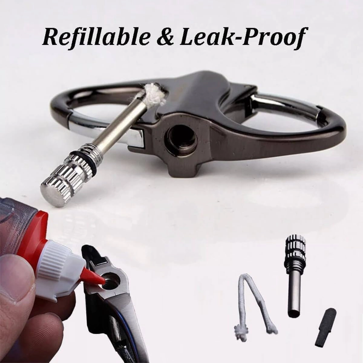 Metal Keychain Lighter, Lighter Match Hidden in Key Chain，Reusable Permanent Match Keychains，2025 New Portable Mini Waterproof Fire Starter Key Ring for Outdoor, Hunting, Traveling (Black, 2PCS)