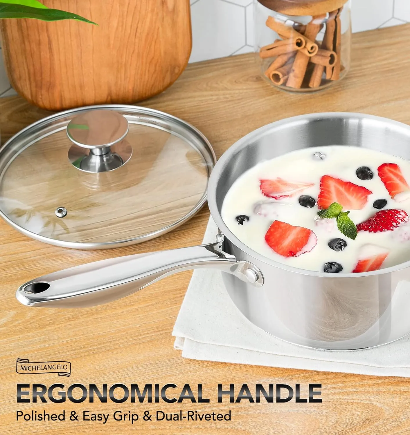 MICHELANGELO Stainless Steel Saucepan Set 1Qt & 2Qt, Premium German Technology Sauce Pans 2 Piece, 18/10 Stainless Steel Sauce Pan Set, Induction Compatible