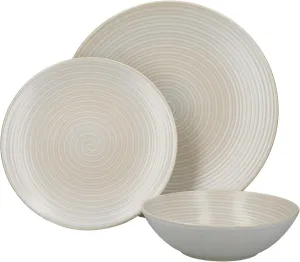 Mikasa Swirl 12 Piece Dinner Set with Embossed Swirl Finish, Portuguese Stoneware, Off White Dinnerware Service for 4