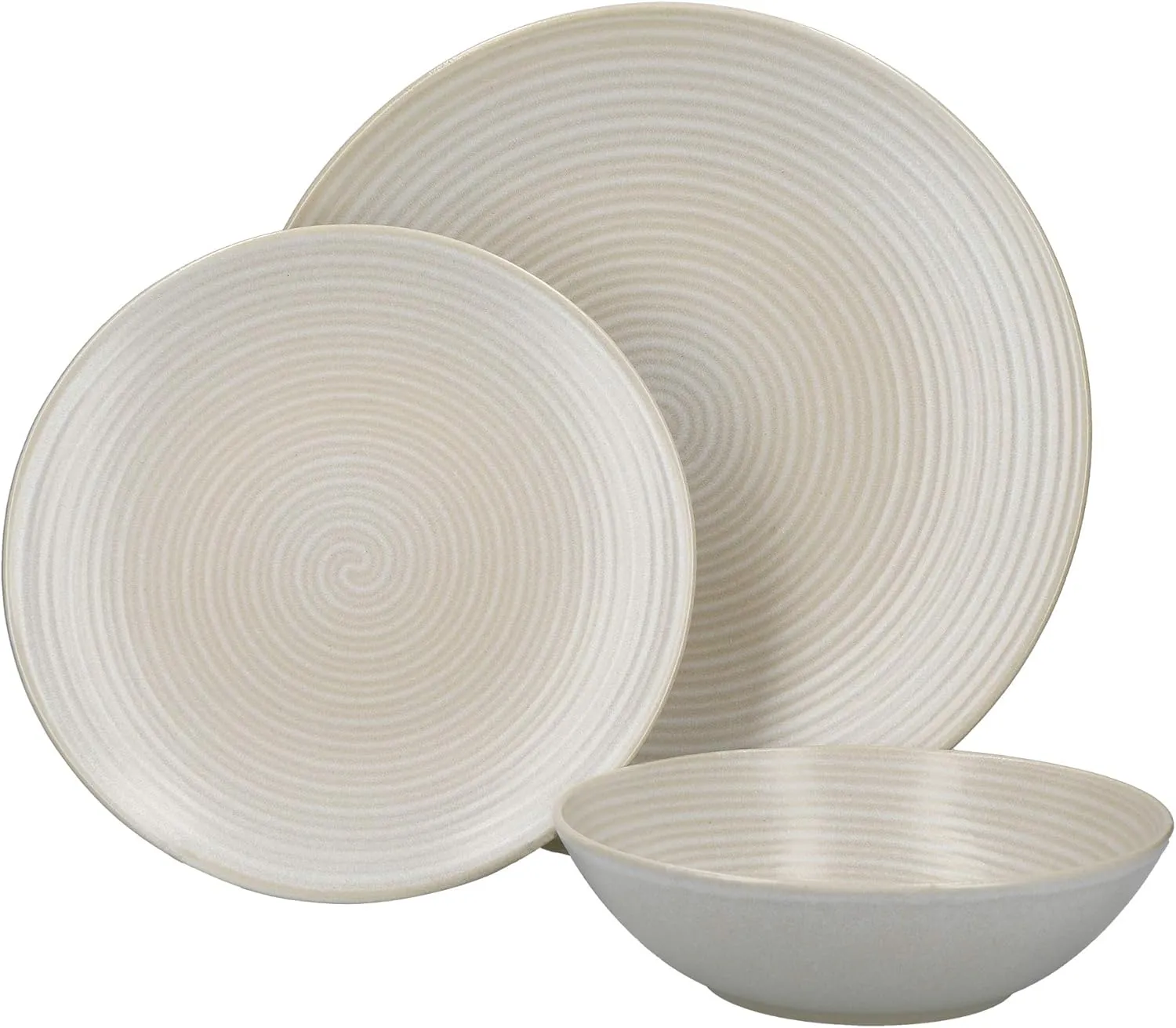 Mikasa Swirl 12 Piece Dinner Set with Embossed Swirl Finish, Portuguese Stoneware, Off White Dinnerware Service for 4