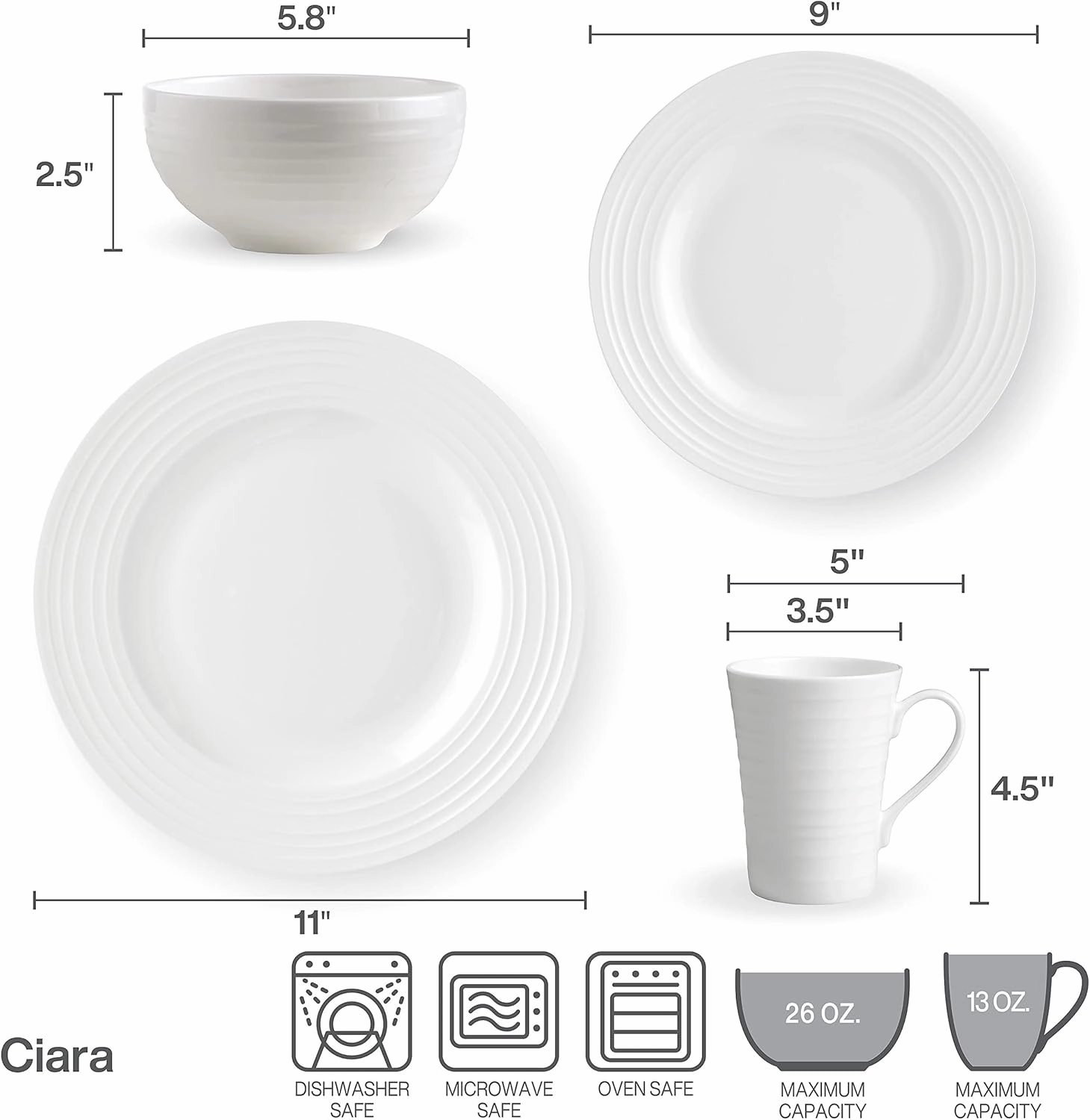 Mikasa Ciara 16-Piece Bone China Dinnerware Set, Service for 4-5151631