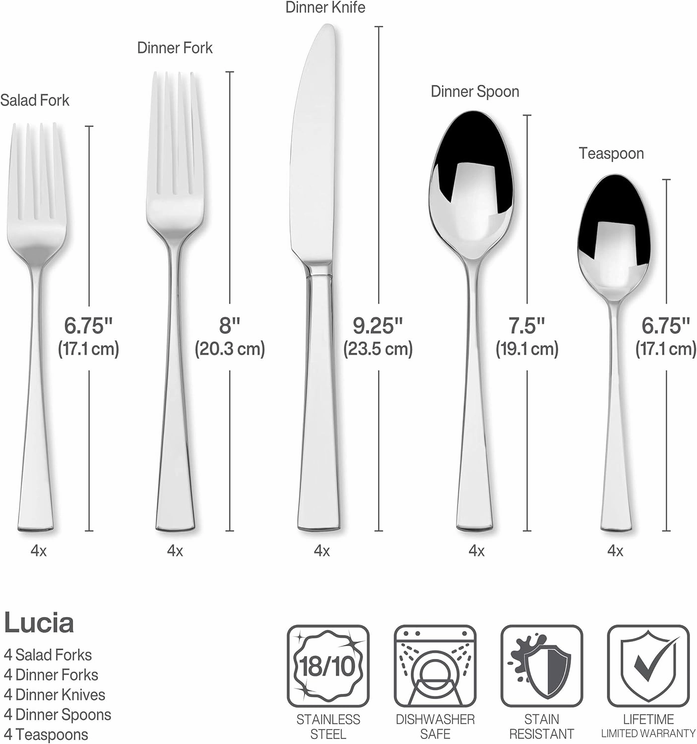 Mikasa, Lucia Flatware Service for 4, 20 Piece Set, 18/10 Stainless Steel Silverware Set