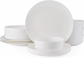 Mikasa Macie Bone China Lightweight Chip Resistant 12 Piece Dinnerware Set, Service for 4, White