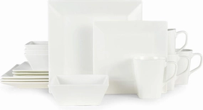 Mikasa Square Delray 16-Piece Bone China Dinnerware Set, Service for 4, White
