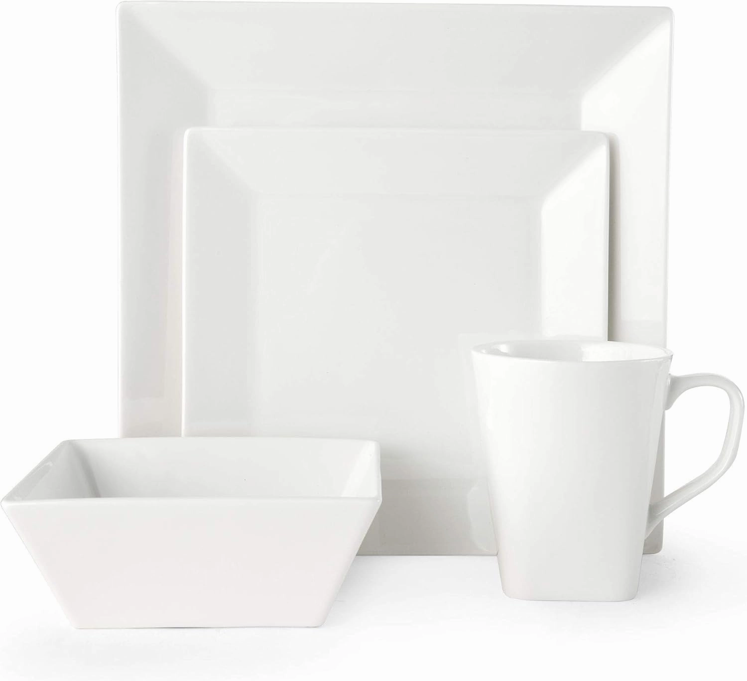 Mikasa Square Delray 16-Piece Bone China Dinnerware Set, Service for 4, White