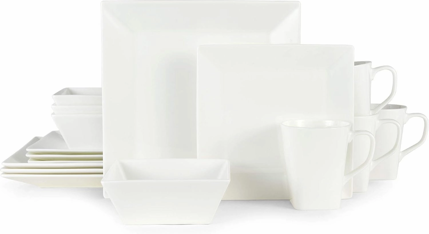 Mikasa Square Delray 16-Piece Bone China Dinnerware Set, Service for 4, White