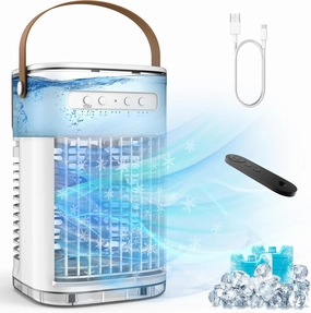 Mini Air Conditioner, Portable Air Conditioners w/Remote, USB Charging, 1.2L Water Tank & 2 Ice Boxes, Auto-off Timer, Evaporative Air Cooler With 3Speeds, Desktop Personal Fan For HomeOutdoors