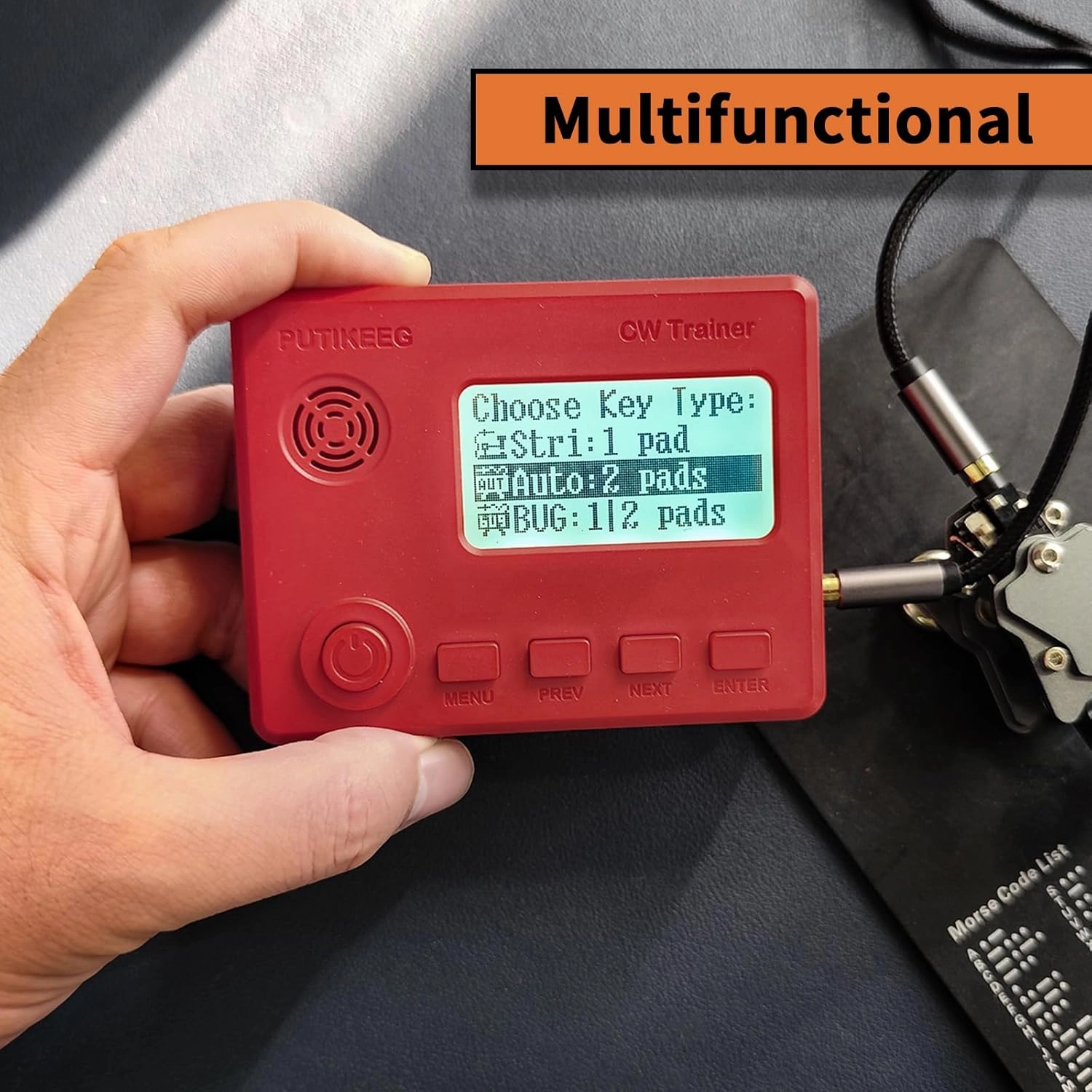 Mini CW Trainer Morse Code Trainer with Display, Moore Simo Wales Code Shortwave Radio Telegraph Key Car Key Learning CW Radio for Telegraph Practice with Charging Cable（Red
