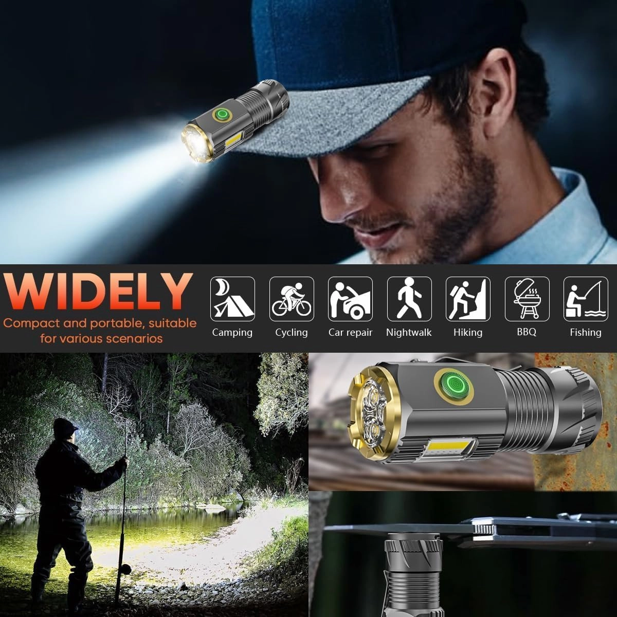 Mini LED Flashlight with Magnetic Base and Side Clip, 6 Modes, high Brightness Small Flashlight, IPX6 Waterproof, is The Best Small Flashlight for Camping, Travel, and Emergency situations