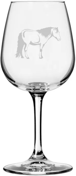 Miniature Body Horse Themed Etched All Purpose 12.75oz Wine Glass