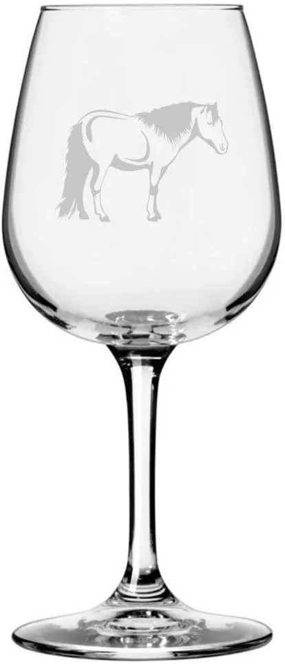 Miniature Body Horse Themed Etched All Purpose 12.75oz Wine Glass