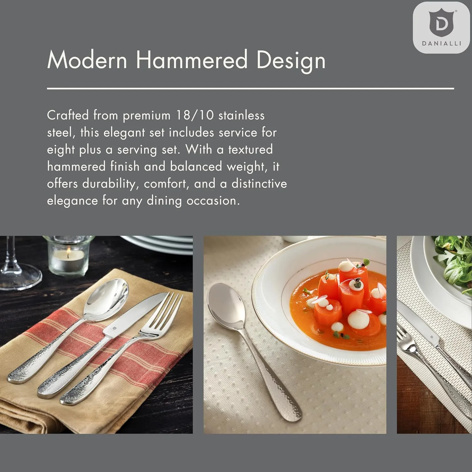 Modern Fidenza Hammered Silverware Set - 18/10 Stainless Steel Flatware Set for Elegant Dining - Dishwasher Safe Cutlery Set (30-Piece)
