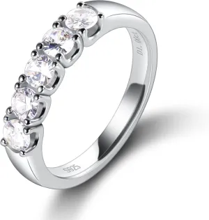 Moissanite Wedding Band for Women S925 Sterling Silver Rings D color VVS1 Half Eternity 5 Stone Anniversary Stackable Ring for Women Size 4-11