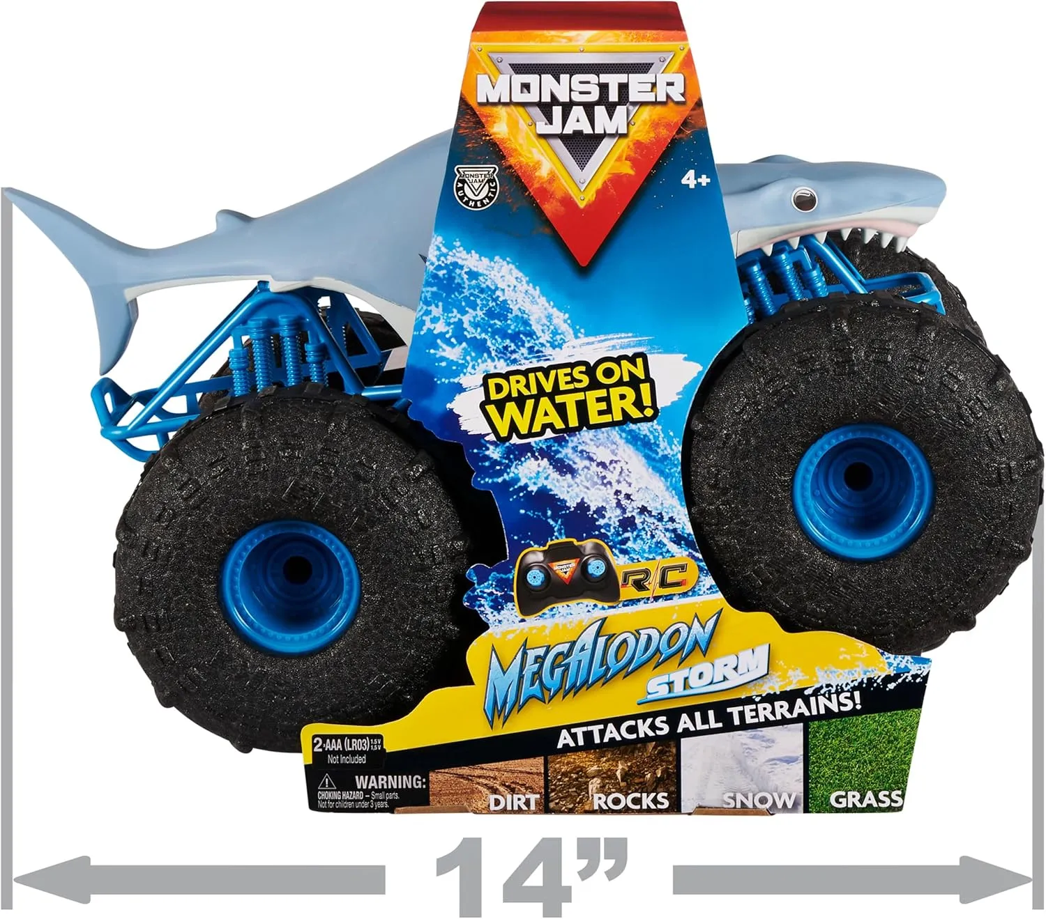 Monster Jam, Official Megalodon Storm All-Terrain Remote Control Monster Truck for Boys and Girls, 1:15 Scale, Kids Toys for Ages 4-6 