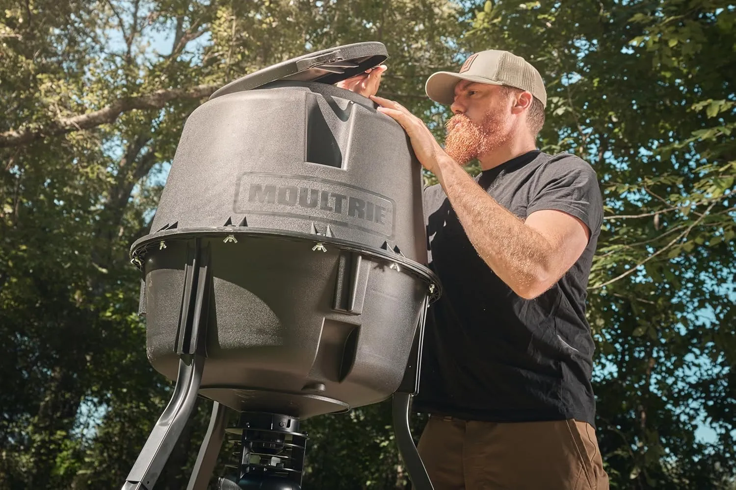 Moultrie 30-Gallon Deer Feeder Tripod Quick-Lock Hopper System - Digital Timer Control - 200 lb Feed Capacity - Durable Polymer Build - Metal Spin Plate