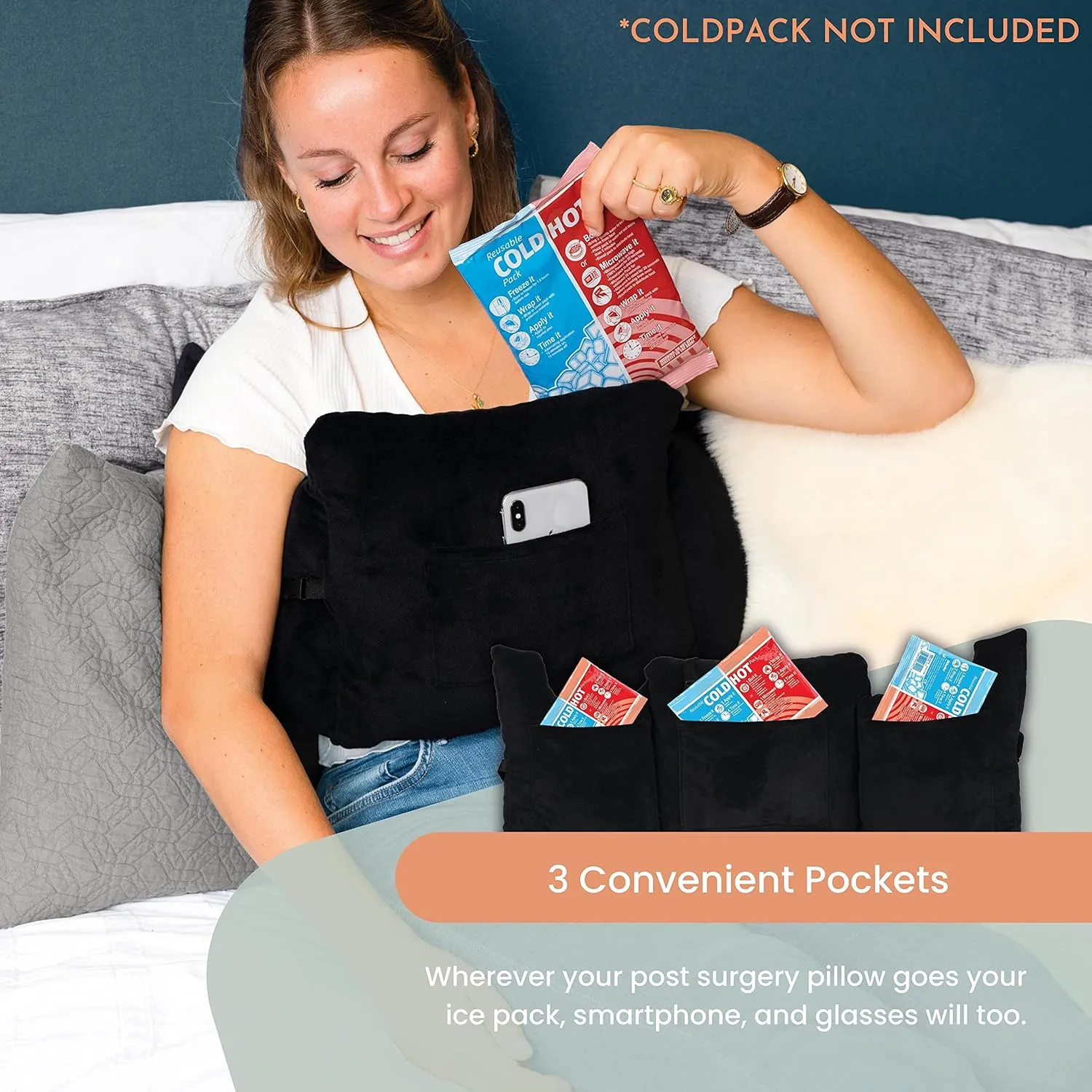 MOYOAMA Post Mastectomy Pillow - Recovery After Breast Cancer Surgery, Breast Augmentation - Lightweight Post Surgery Pillow with 4 Built-in Pockets to Support Healing - Breast Cancer Gifts for Women