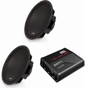 MTX JH5001 Jackhammer Series 500W x 1 @ 1-Ohm Class D Mono Block Amplifier, and (2) MTX 3512-04 35-Series 12" 250W RMS 4-Ohm Subwoofer