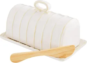Mud Pie Butter Dish Set, White, dish 3 3/4" x 6 3/4" | spreader 5 1/2"
