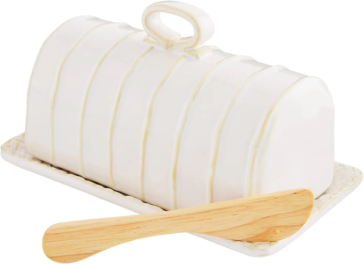 Mud Pie Butter Dish Set, White, dish 3 3/4" x 6 3/4" | spreader 5 1/2"