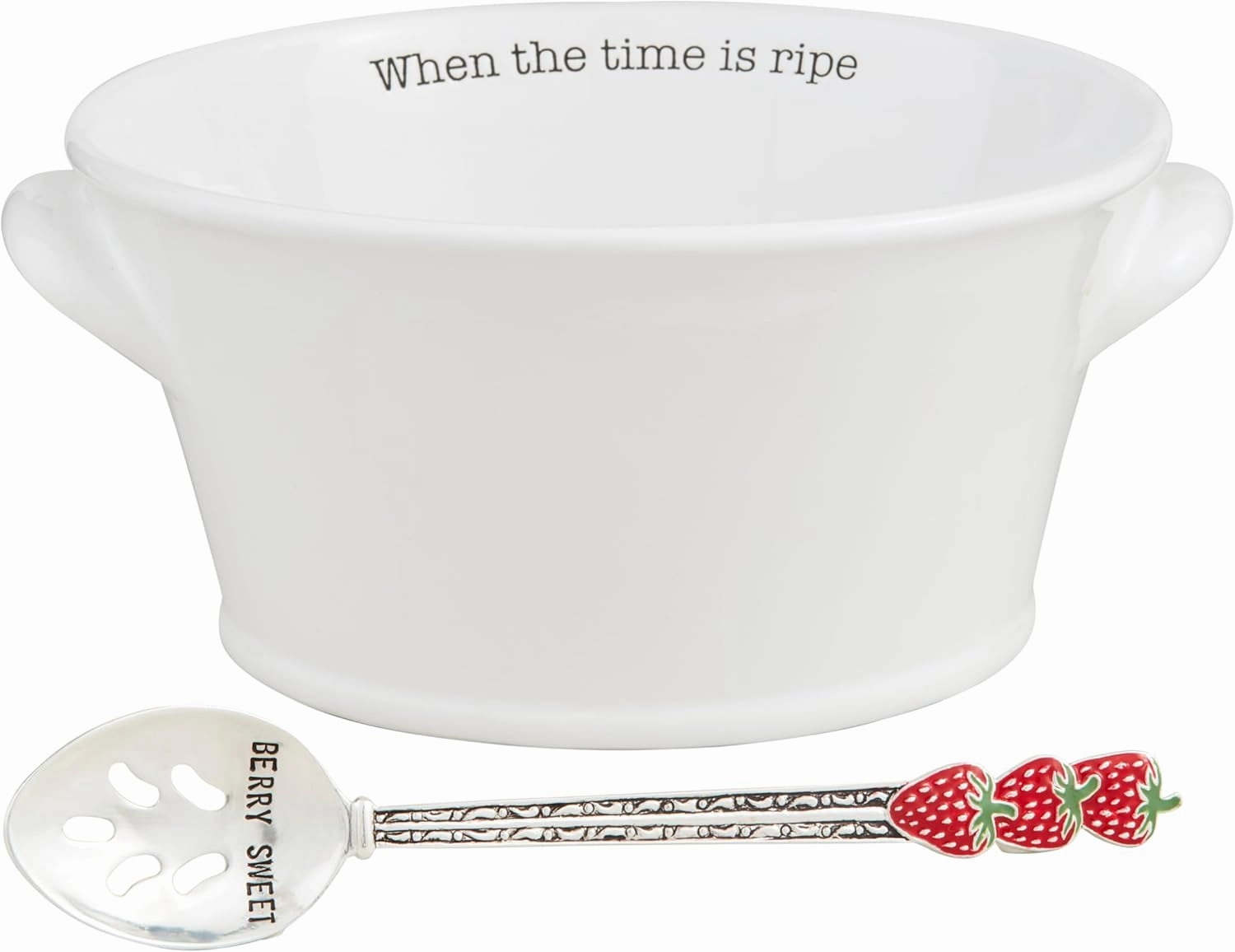 Mud Pie 4 1/2" x 9 1/4" dia 9" Circa Fruit Bowl Spoon Set, White