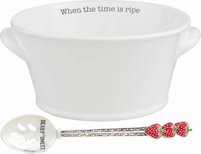 Mud Pie 4 1/2" x 9 1/4" dia 9" Circa Fruit Bowl Spoon Set, White