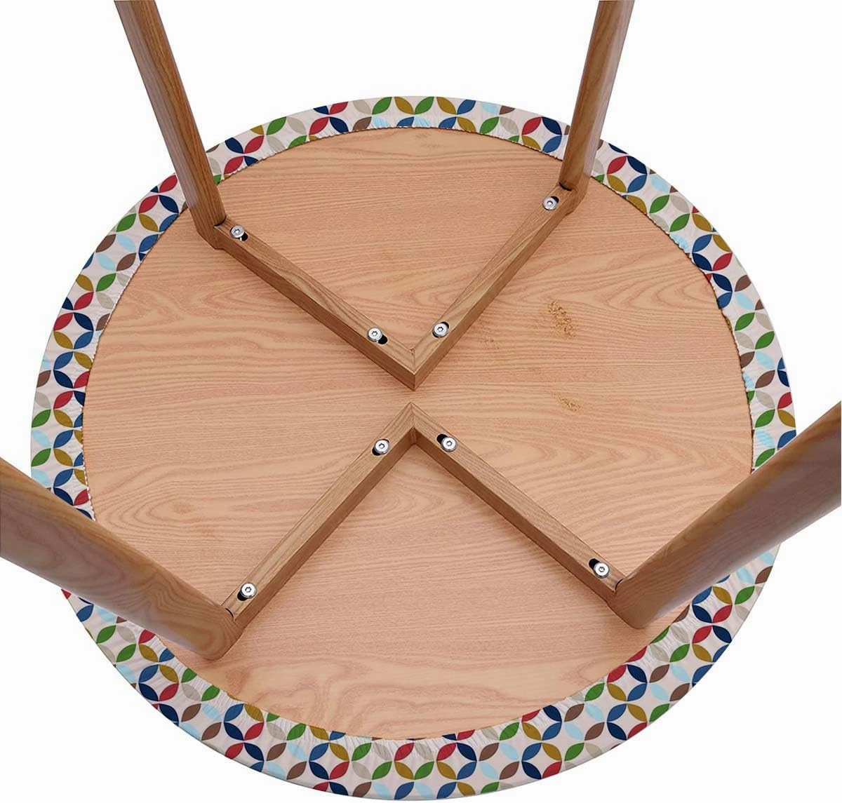Multicolor Tablecloth Pads for Round Tables Circle Dimensional Ring Forms Fitted Round Tablecloth with Elastic Edge Spill Oil-Proof Waterproof Fit for 40"-43" Diameter Table Geometric