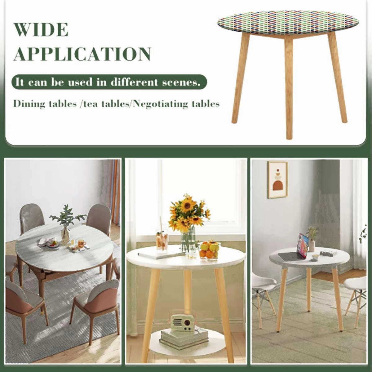 Multicolor Tablecloth Pads for Round Tables Circle Dimensional Ring Forms Fitted Round Tablecloth with Elastic Edge Spill Oil-Proof Waterproof Fit for 40"-43" Diameter Table Geometric