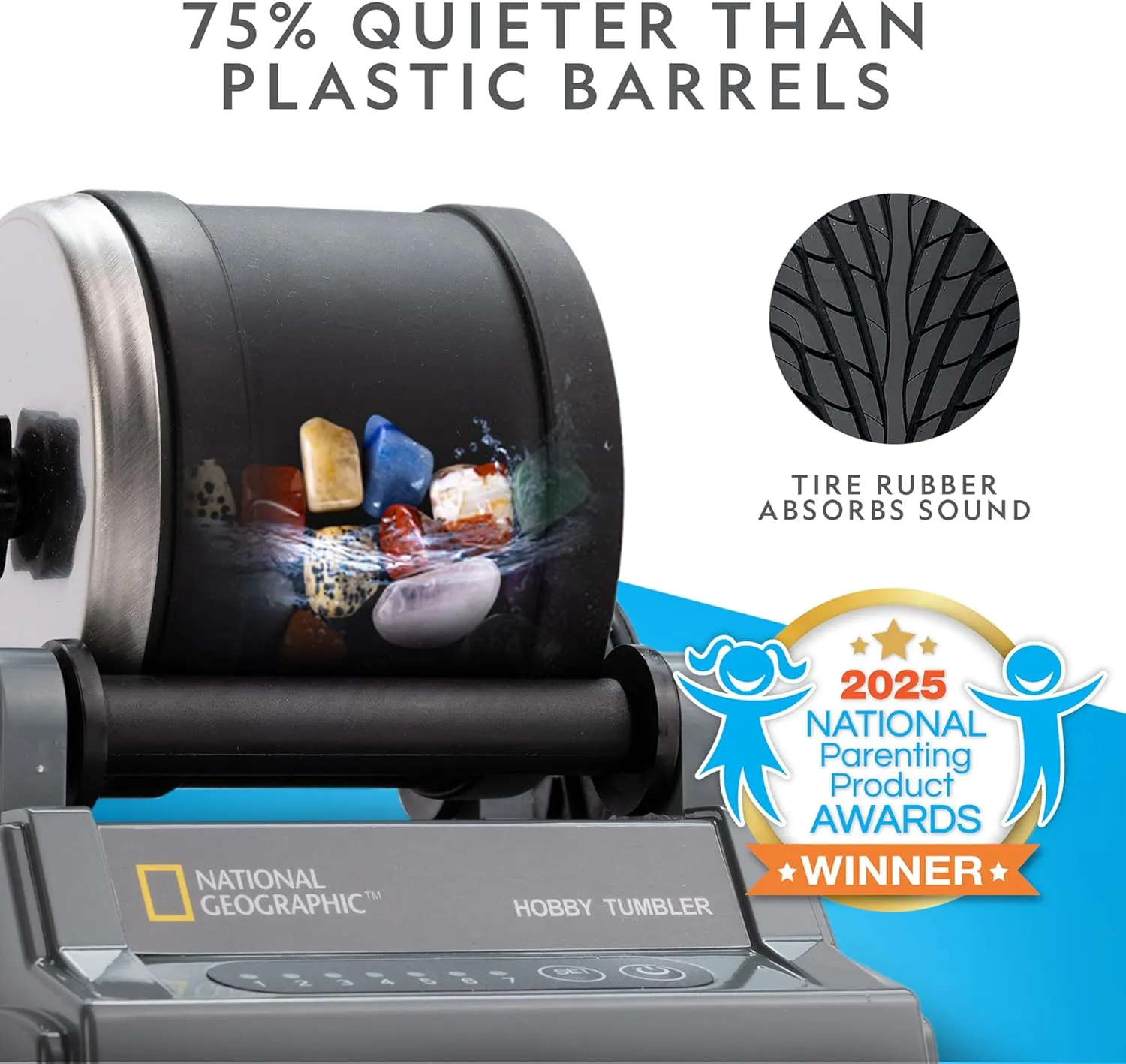 National Geographic Rock Tumbler Kit – Hobby Edition Includes Rough Gemstones, and 4 Polishing Grits, Great STEM Science Kit for Geology Enthusiasts, Rock Polisher for Kids and Adults