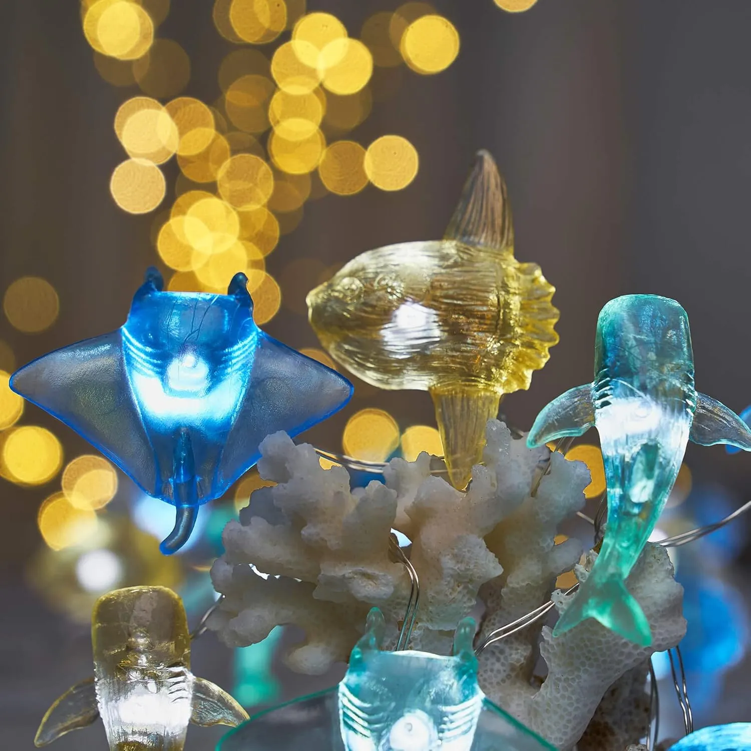 Nautical theme Sea Life Decorative Fairy String Lights, Whale Shark, Sunfish, Manta Ray Cute Novelty Marine Lights 30 LEDs 10 ft USB or Battery Operated for Bedroom Classroom Beach Aquarium Wall Decor