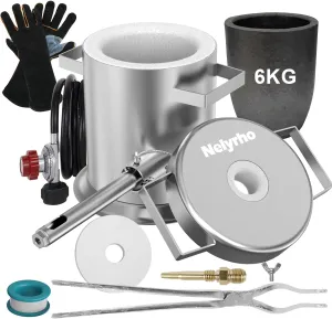 Nelyrho 6KG Melting Furnace Kit - Stainless Steel Foundry with Crucible, Crucible Tongs, Gloves - Ideal for Smelting Gold, Silver, Copper, and Aluminum - Metal Recycling Casting Tool