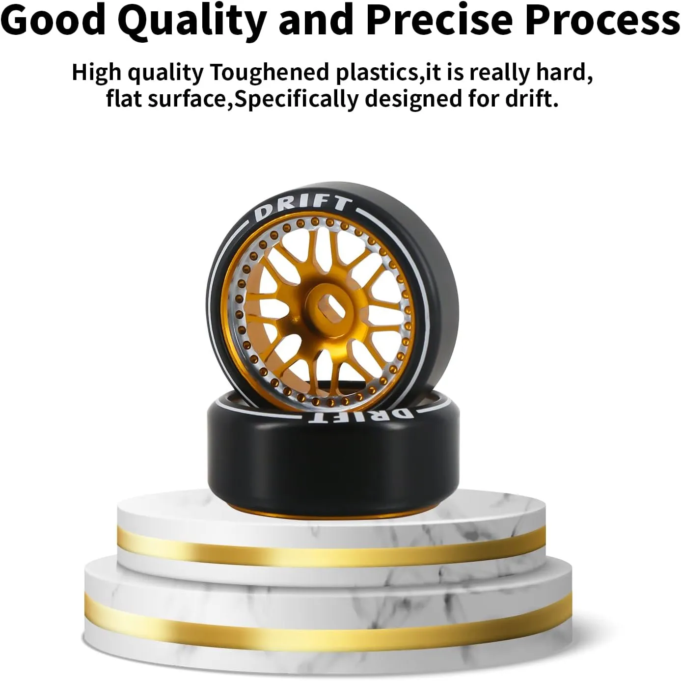New Cool 4Pcs/Set 16 Spoke Rc Drift Wheels & Logo Drift Tires, [2N 2W] Aluminum Alloy Rims with Rc Drift Car Tires for 1/24 1/28 Kyosho Mini-Q HGD1 HGV1 Wltoys K969 K989 K929 AWD (Gold)