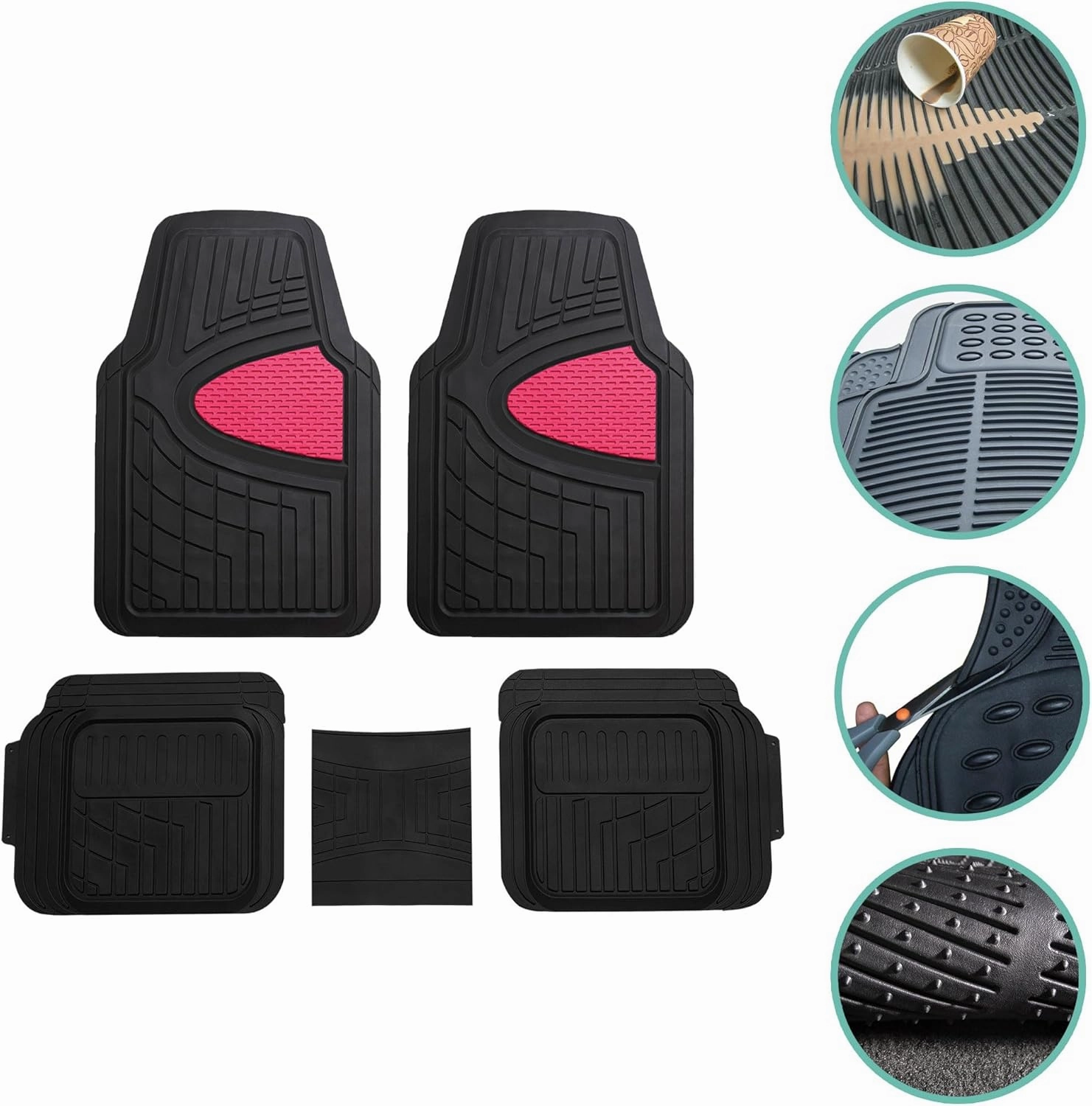 New Title: FH Group Car Floor Mats - Heavy-Duty Rubber Floor Mats for Cars, Universal Fit Full Set, Trimmable Automotive Floor Mats, Climaproof Floor Mats for Most Sedan, SUV, Truck Floor Mats Pink