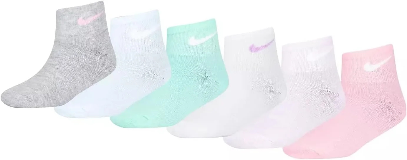 Nike Little Girls Lightweight Ankle Socks 6 Pack (W(UN0357-P6I)/P, 5-7)