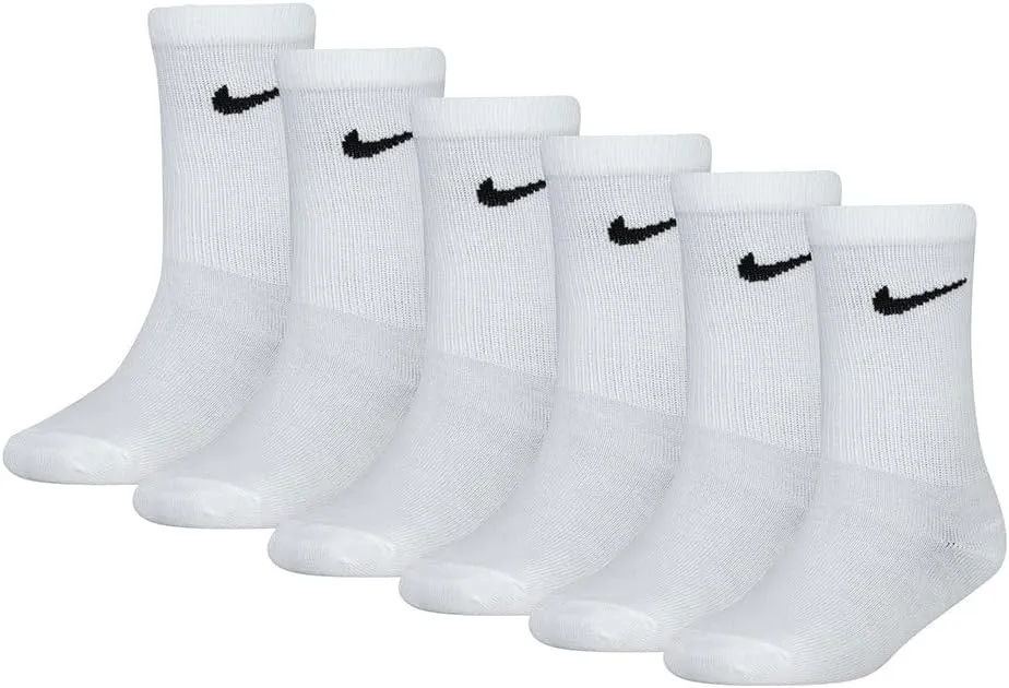 Nike Toddler/Little Boy's Crew Socks 6-Pairs Lightweight, 5-7, 10C-3Y