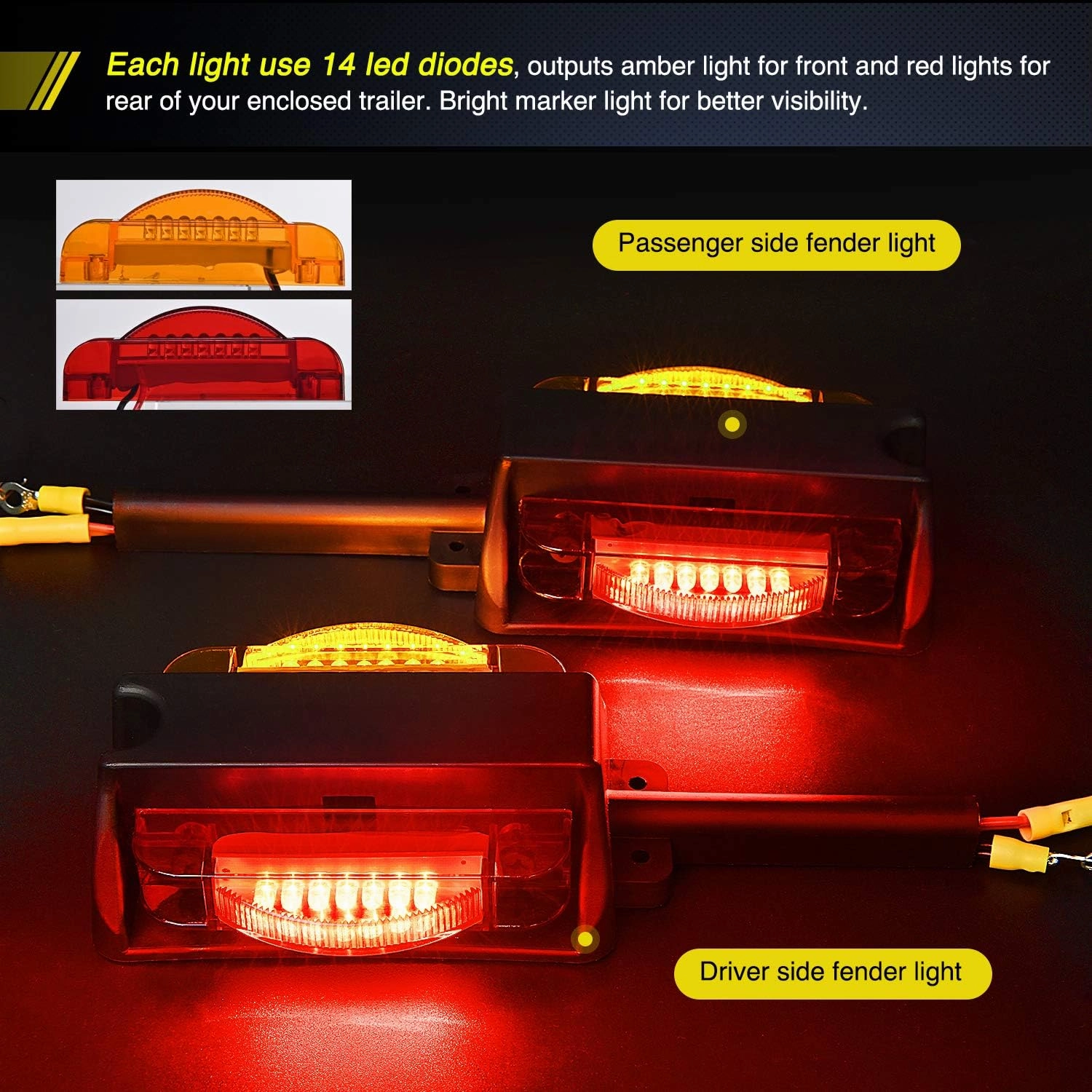 Nilight 2PCS LED Trailer Fender Lights Pre Wired Clearance Marker Lamp Amber Front Red Rear for Trucks Camper RV