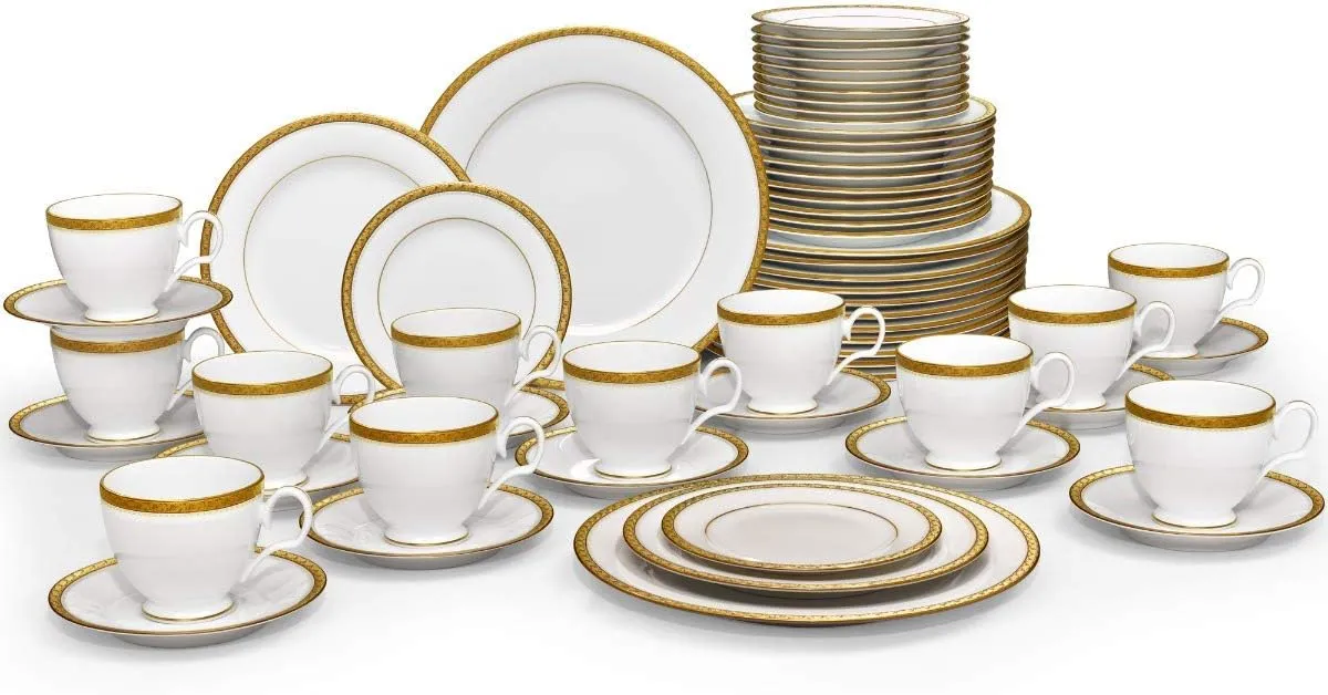 Noritake Charlotta Gold 60-Piece Value Set, Service for 12 in White