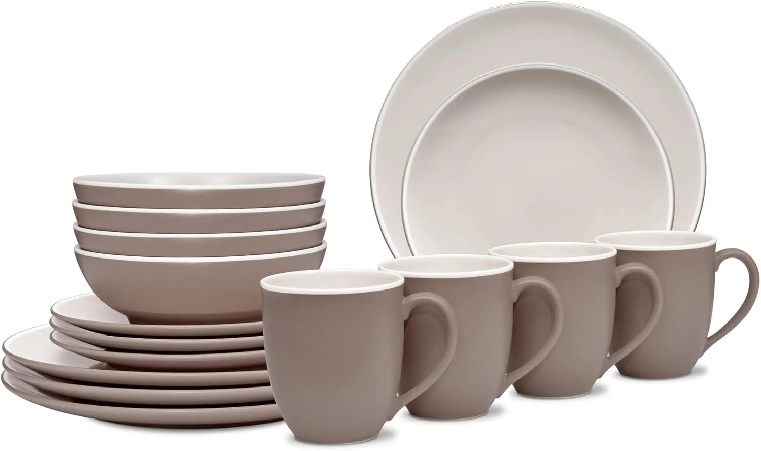 Noritake ColorTrio Clay 16-Piece Coupe Dinnerware Set, Service for 4