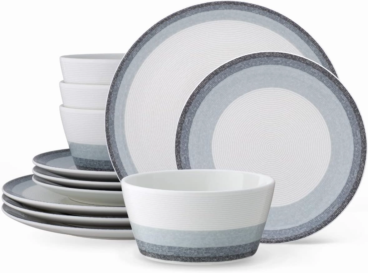 Noritake Colorscapes Layers Ash 12-Piece Coupe Dinnerware Set, Service for 4
