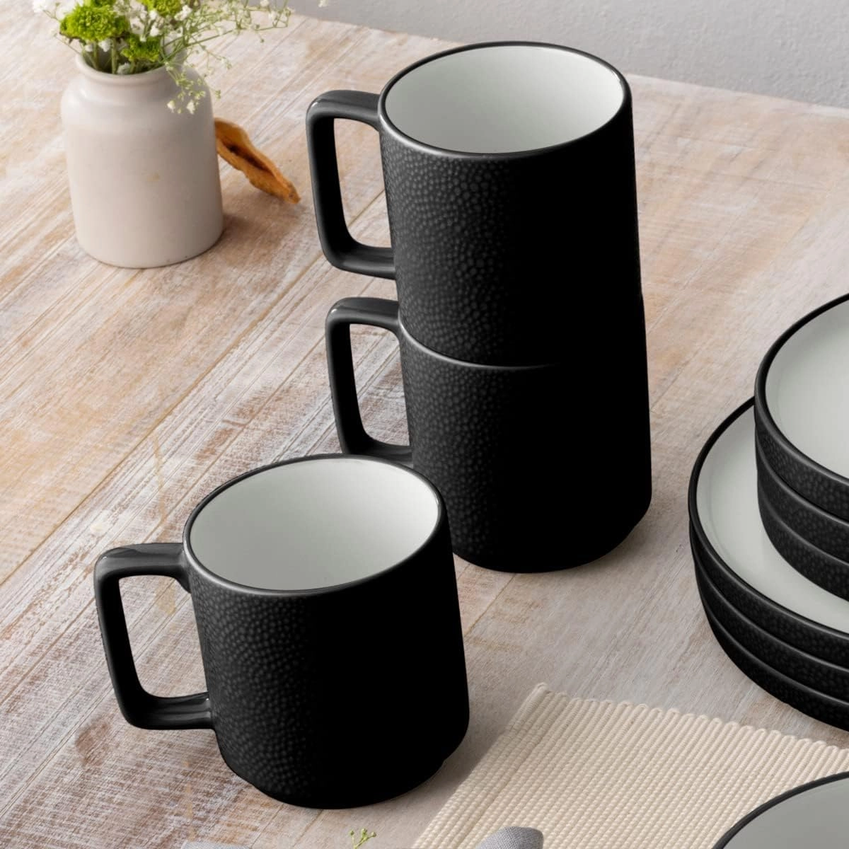 Noritake ColorTex Stone Black 16-Piece Dinnerware Set, Service for 4
