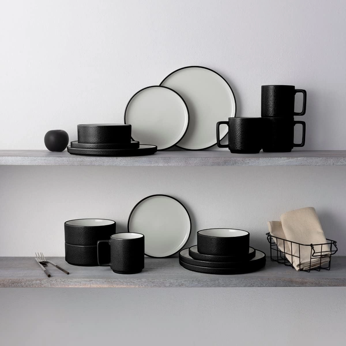 Noritake ColorTex Stone Black 16-Piece Dinnerware Set, Service for 4