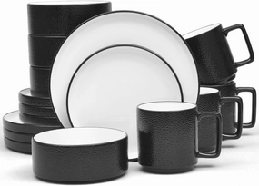 Noritake ColorTex Stone Black 16-Piece Dinnerware Set, Service for 4
