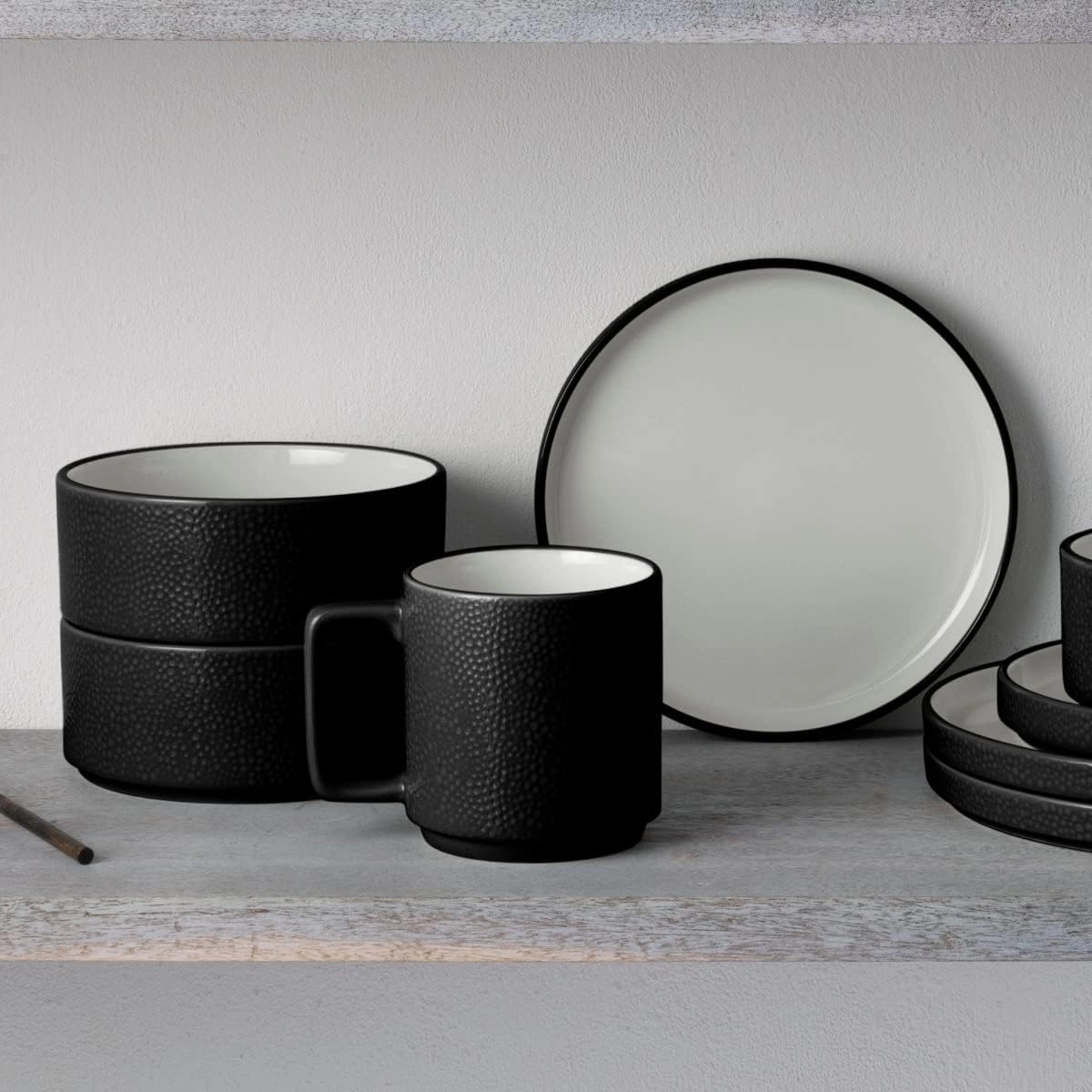 Noritake ColorTex Stone Black 16-Piece Dinnerware Set, Service for 4