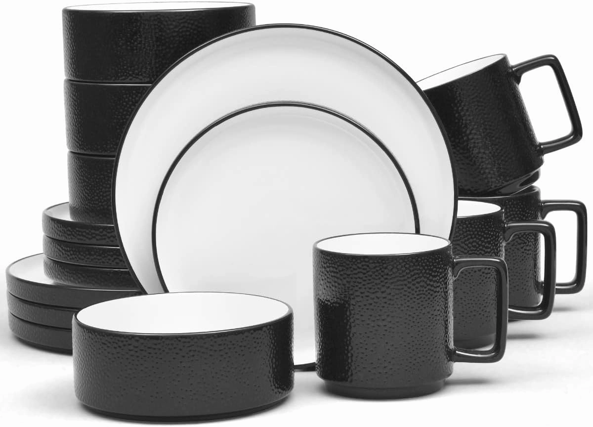 Noritake ColorTex Stone Black 16-Piece Dinnerware Set, Service for 4