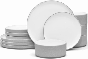Noritake ColorTex Stone Grey 12-Piece Dinnerware Set, Service for 4