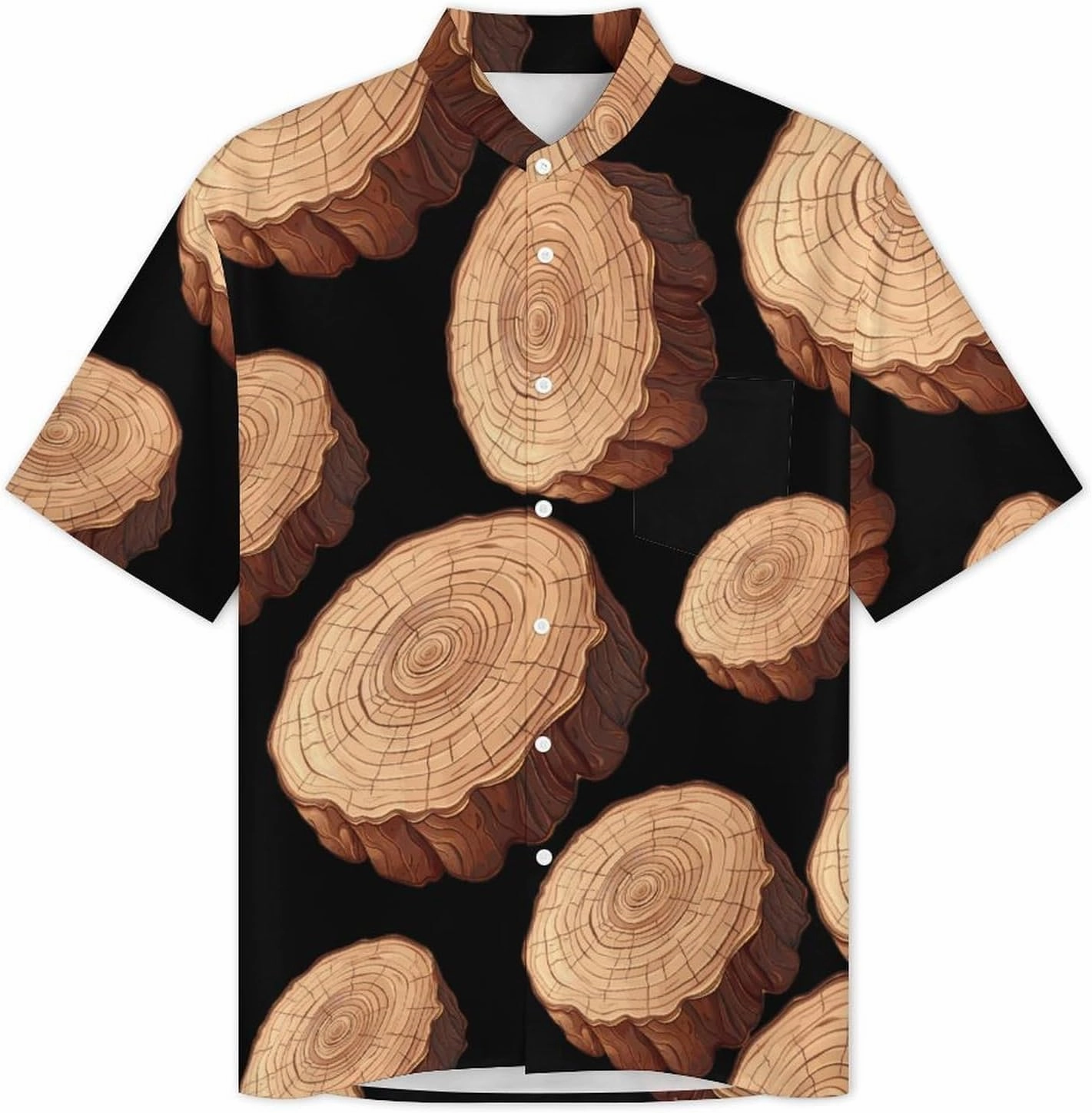 Oak Tree Ring Old Growth Tree Men's Short Sleeve Shirt Casual Button Down Shirt Banded Collar T Shirt Beach Tee with Pocket