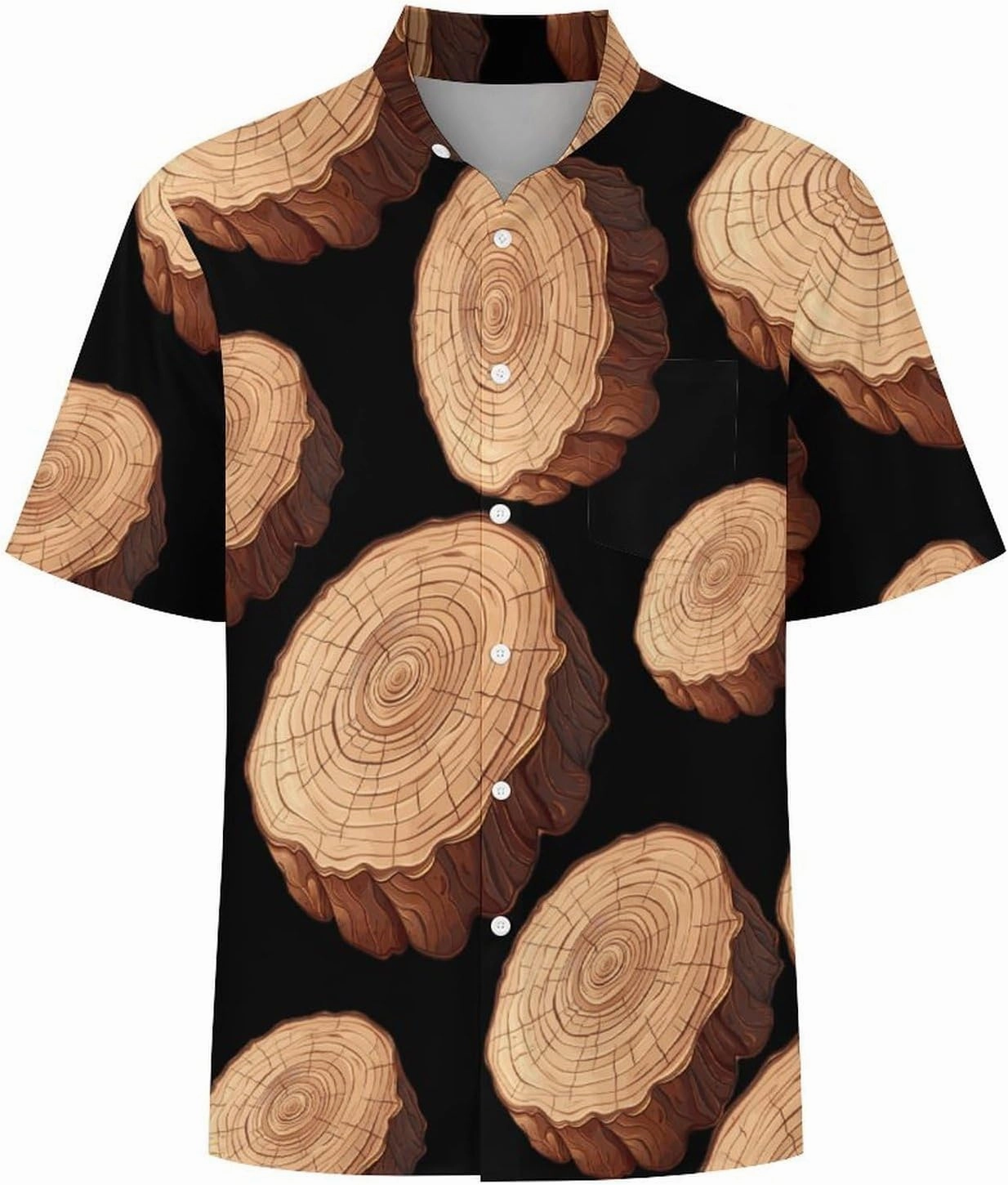Oak Tree Ring Old Growth Tree Men's Short Sleeve Shirt Casual Button Down Shirt Banded Collar T Shirt Beach Tee with Pocket