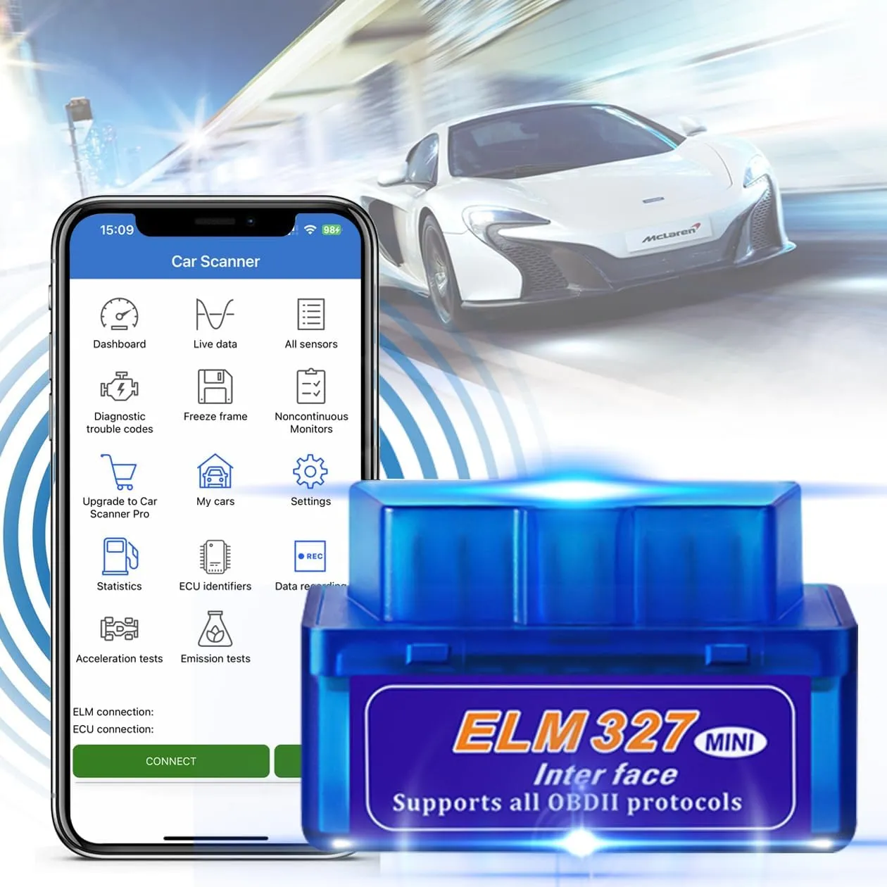 OBD2 Scanner Wireless Car Code Reader for All Cars, Bluetooth OBDII Reader Car Diagnostic Tool, OBDII Compatible Car Scanner Support iOS and Android,Check Engine Code Reader【2025 New Upgraded 】