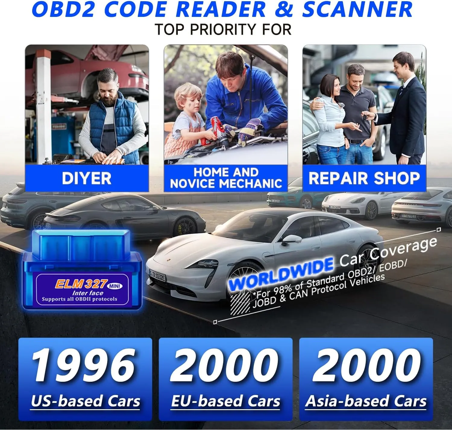 OBD2 Scanner Wireless Car Code Reader for All Cars, Bluetooth OBDII Reader Car Diagnostic Tool, OBDII Compatible Car Scanner Support iOS and Android,Check Engine Code Reader【2025 New Upgraded 】