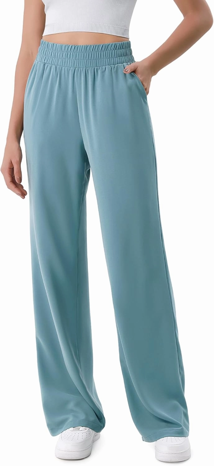 ODODOS Chiffon Flowy Wide Leg Pants for Women Lightweight High Waist Pull-On Pants with Pockets- 27" / 29" /31" Inseam